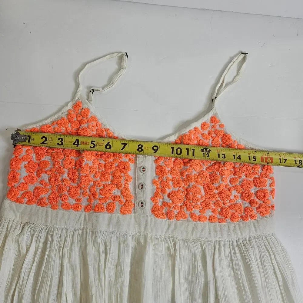 Free People India Gauze Cloud Watching Dress Pockets Embroidered Flowers - Picture 8 of 11